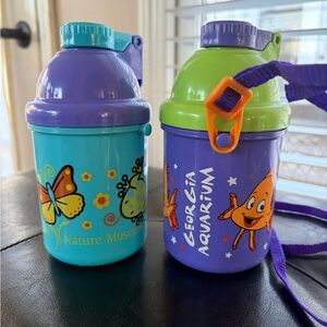 Set of 2 Kids Drink Bottle With Built In Straw Travel Children’s Cup Strap 10oz